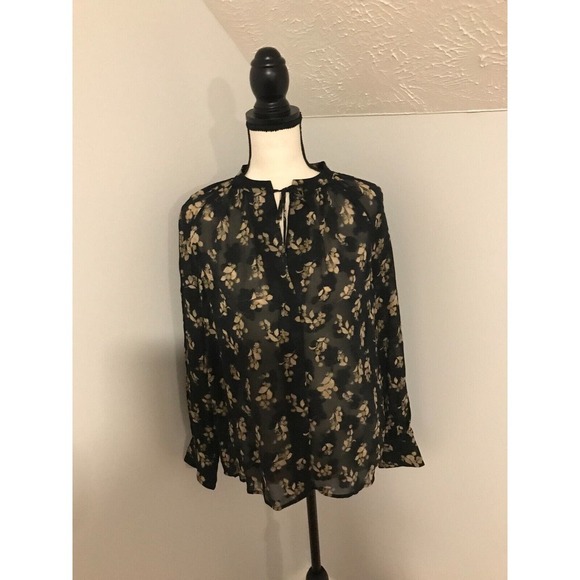 Vince Women's Black Dandelion Poet Popover Long-Sleeve Silk Blouse - Size Small - Picture 1 of 11